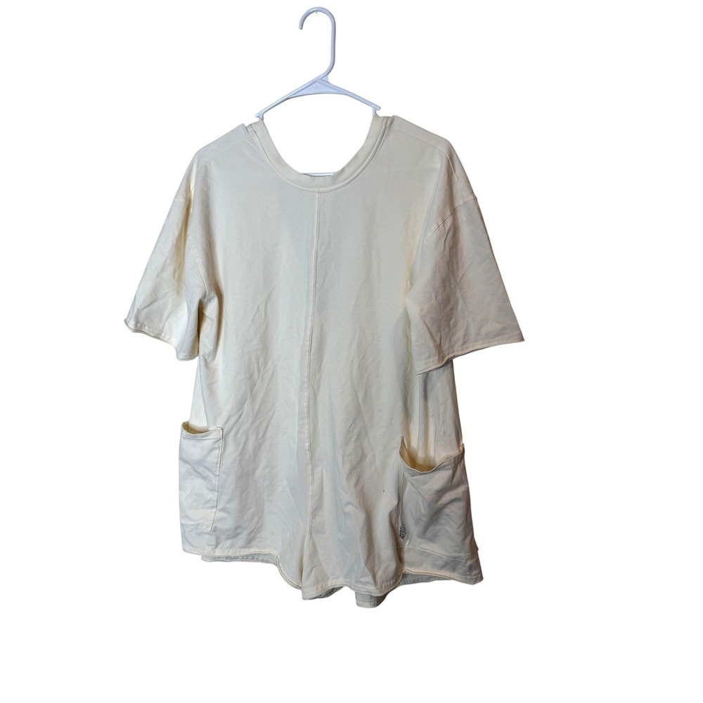Free People Romper Womens XS‎ White Short Sleeve Jersey Pockets Casual Lounge